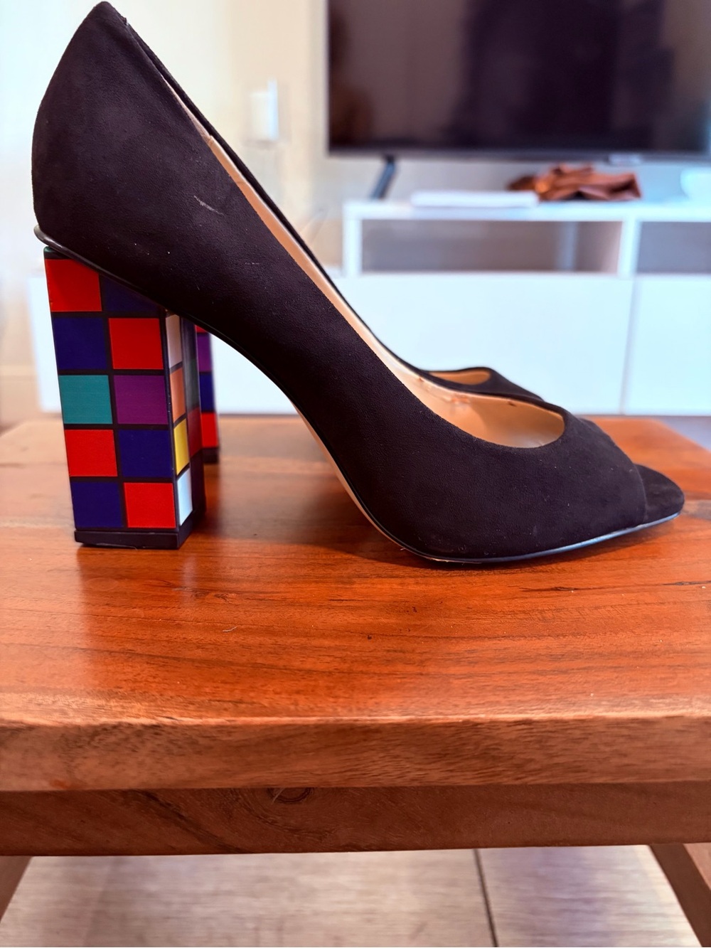 Katy Perry Black Suede Rubix Cube Multicolor Block Heels - Picture 3 of 6